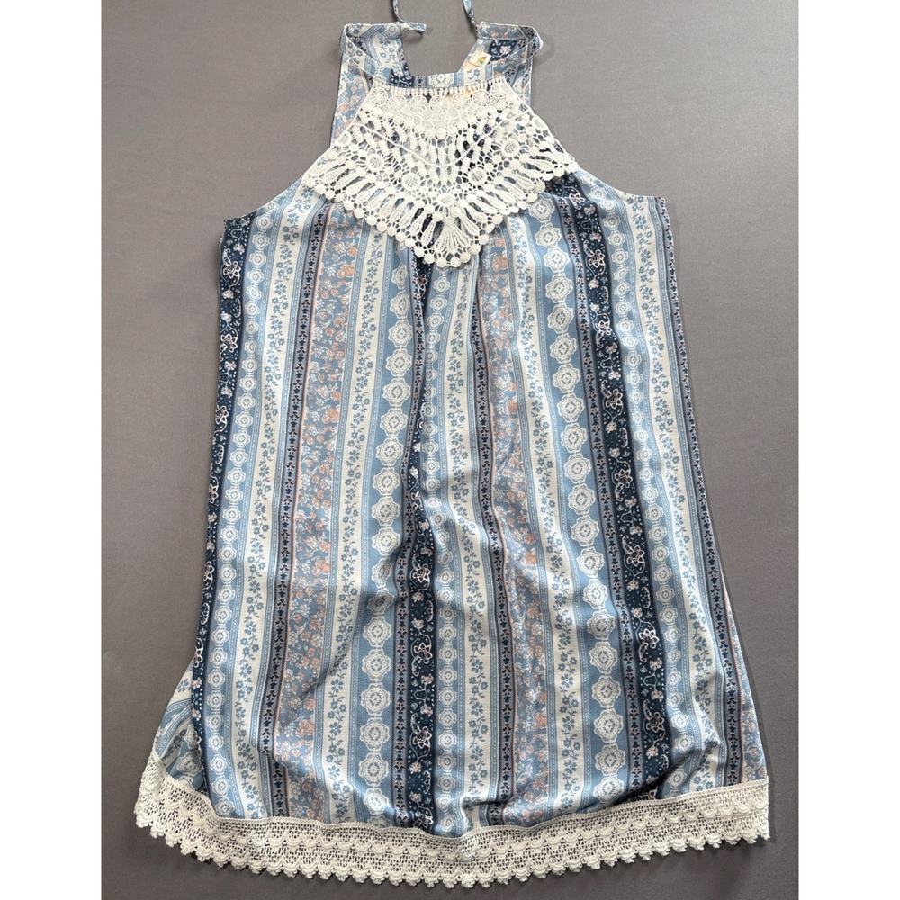 Mistic‎ Prysm by Listicle Crochet Halter Dress Blue Floral Sleeveless Mini S
